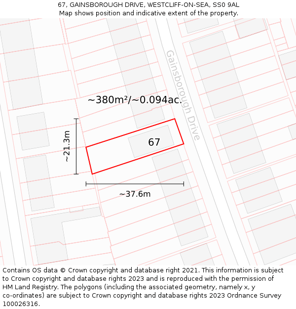 67, GAINSBOROUGH DRIVE, WESTCLIFF-ON-SEA, SS0 9AL: Plot and title map