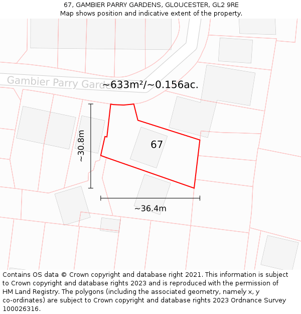 67, GAMBIER PARRY GARDENS, GLOUCESTER, GL2 9RE: Plot and title map