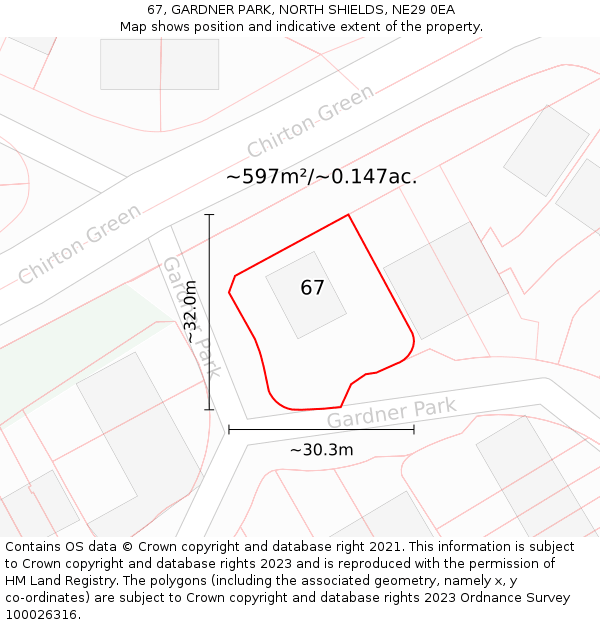 67, GARDNER PARK, NORTH SHIELDS, NE29 0EA: Plot and title map