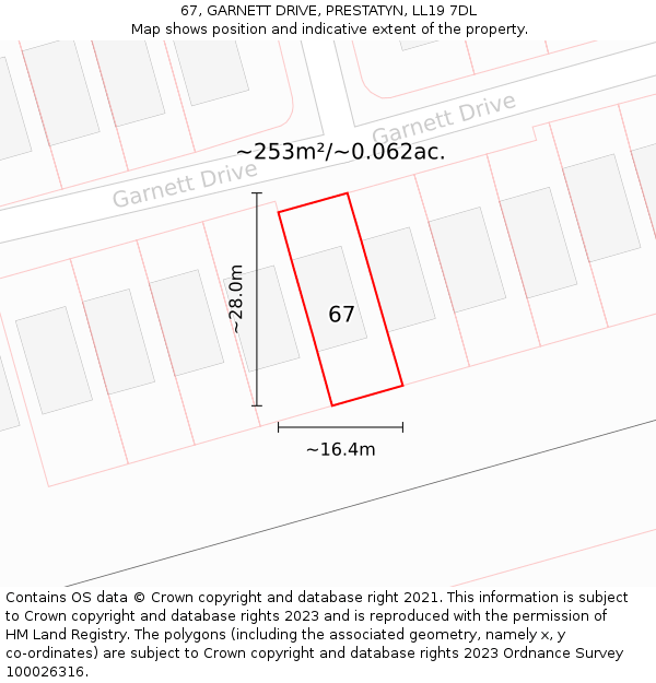 67, GARNETT DRIVE, PRESTATYN, LL19 7DL: Plot and title map
