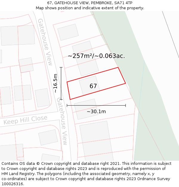 67, GATEHOUSE VIEW, PEMBROKE, SA71 4TP: Plot and title map