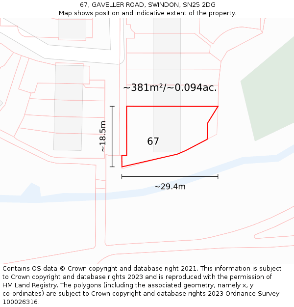 67, GAVELLER ROAD, SWINDON, SN25 2DG: Plot and title map