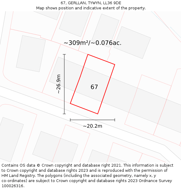 67, GERLLAN, TYWYN, LL36 9DE: Plot and title map