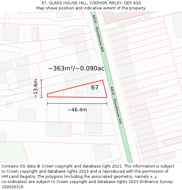 67, GLASS HOUSE HILL, CODNOR, RIPLEY, DE5 9QS: Plot and title map