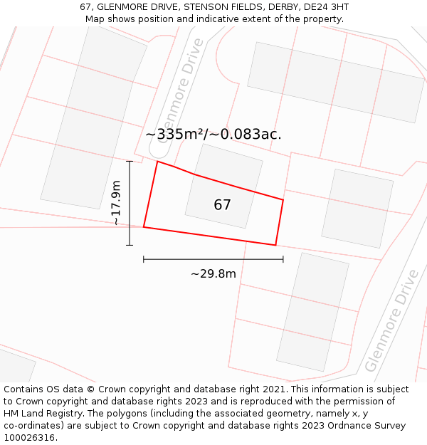 67, GLENMORE DRIVE, STENSON FIELDS, DERBY, DE24 3HT: Plot and title map