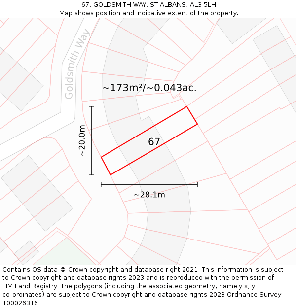 67, GOLDSMITH WAY, ST ALBANS, AL3 5LH: Plot and title map