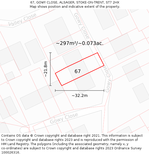 67, GOWY CLOSE, ALSAGER, STOKE-ON-TRENT, ST7 2HX: Plot and title map