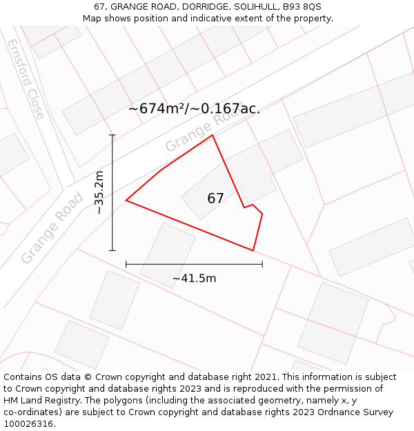 67, GRANGE ROAD, DORRIDGE, SOLIHULL, B93 8QS: Plot and title map