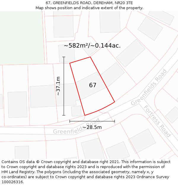 67, GREENFIELDS ROAD, DEREHAM, NR20 3TE: Plot and title map