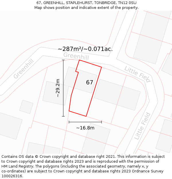 67, GREENHILL, STAPLEHURST, TONBRIDGE, TN12 0SU: Plot and title map