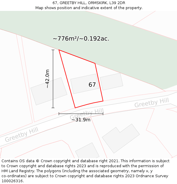 67, GREETBY HILL, ORMSKIRK, L39 2DR: Plot and title map