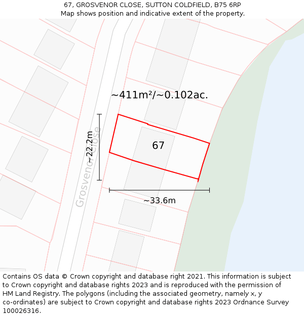 67, GROSVENOR CLOSE, SUTTON COLDFIELD, B75 6RP: Plot and title map