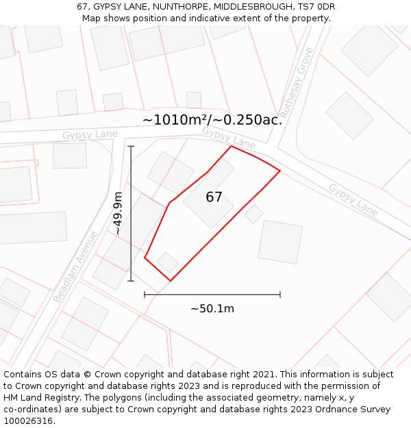 67, GYPSY LANE, NUNTHORPE, MIDDLESBROUGH, TS7 0DR: Plot and title map