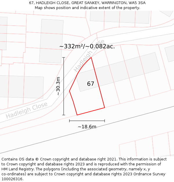 67, HADLEIGH CLOSE, GREAT SANKEY, WARRINGTON, WA5 3SA: Plot and title map