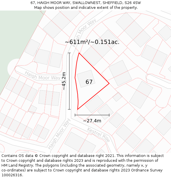 67, HAIGH MOOR WAY, SWALLOWNEST, SHEFFIELD, S26 4SW: Plot and title map