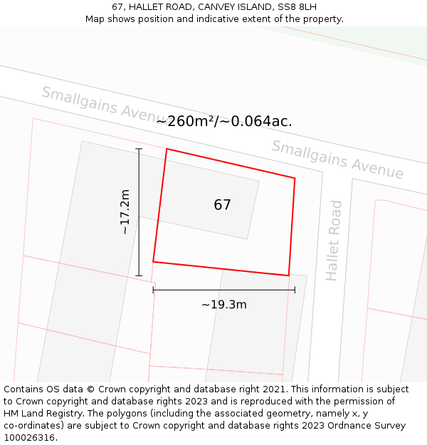 67, HALLET ROAD, CANVEY ISLAND, SS8 8LH: Plot and title map