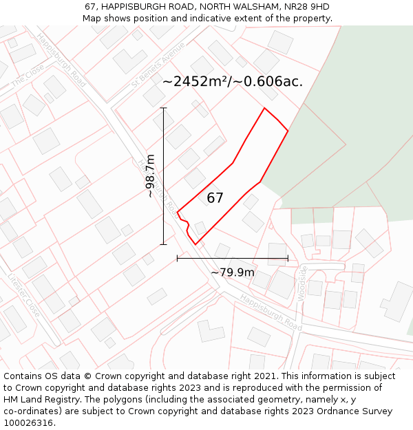 67, HAPPISBURGH ROAD, NORTH WALSHAM, NR28 9HD: Plot and title map