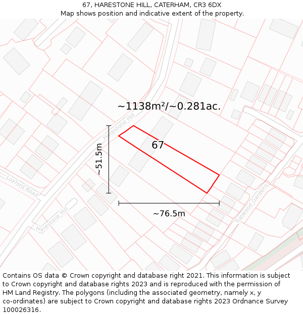 67, HARESTONE HILL, CATERHAM, CR3 6DX: Plot and title map