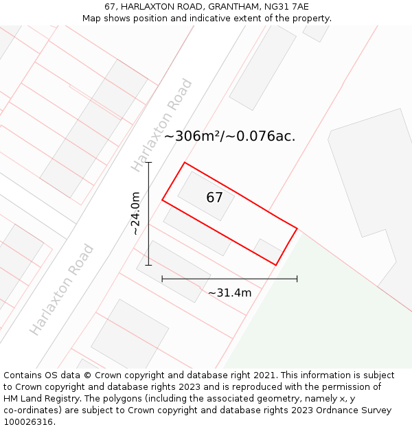 67, HARLAXTON ROAD, GRANTHAM, NG31 7AE: Plot and title map