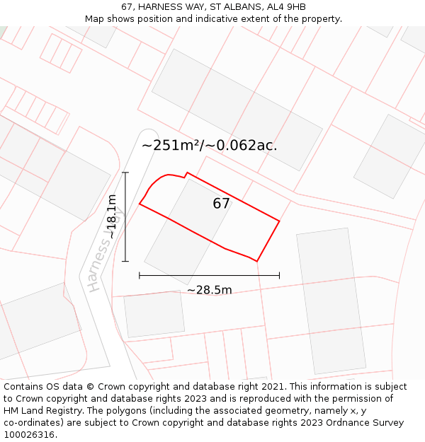 67, HARNESS WAY, ST ALBANS, AL4 9HB: Plot and title map