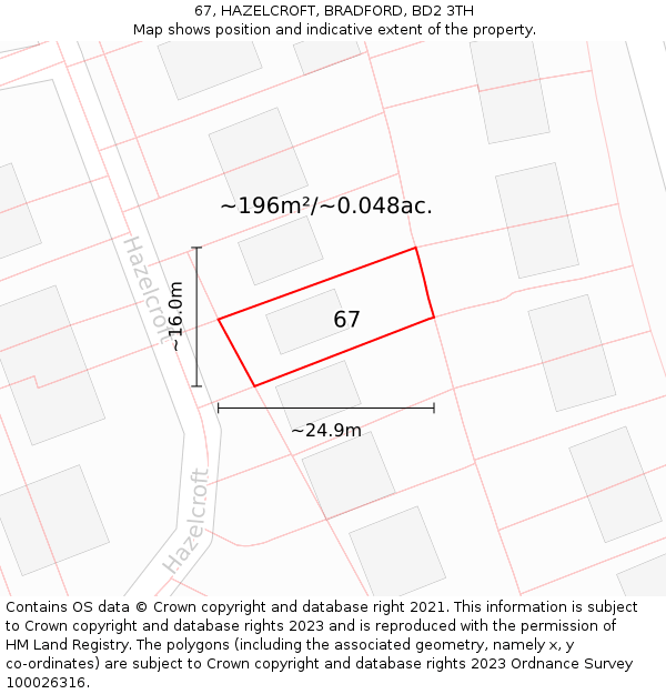67, HAZELCROFT, BRADFORD, BD2 3TH: Plot and title map