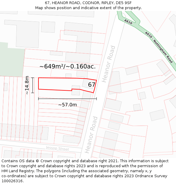 67, HEANOR ROAD, CODNOR, RIPLEY, DE5 9SF: Plot and title map