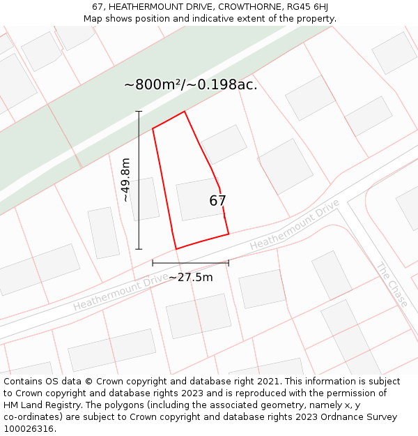 67, HEATHERMOUNT DRIVE, CROWTHORNE, RG45 6HJ: Plot and title map