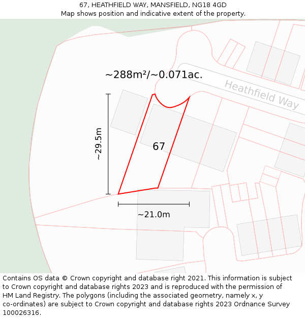 67, HEATHFIELD WAY, MANSFIELD, NG18 4GD: Plot and title map