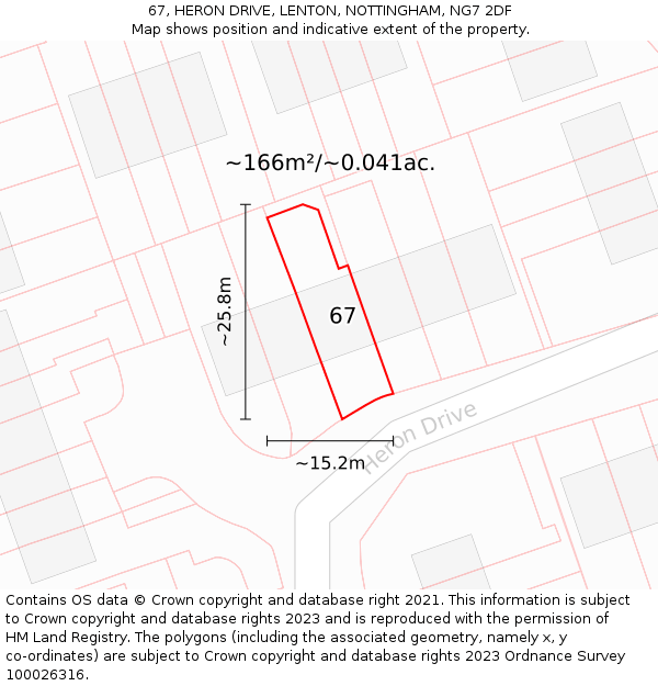 67, HERON DRIVE, LENTON, NOTTINGHAM, NG7 2DF: Plot and title map