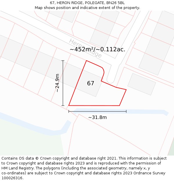 67, HERON RIDGE, POLEGATE, BN26 5BL: Plot and title map