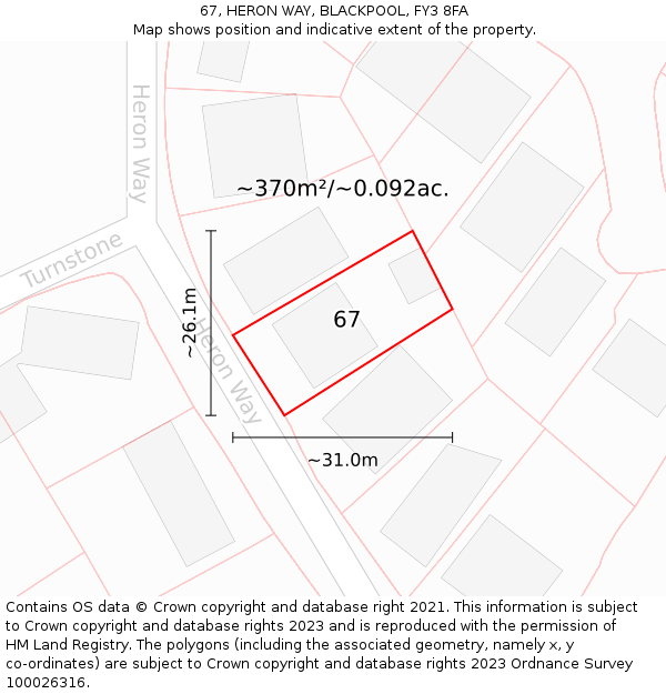 67, HERON WAY, BLACKPOOL, FY3 8FA: Plot and title map