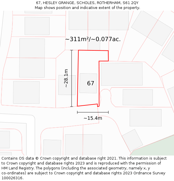 67, HESLEY GRANGE, SCHOLES, ROTHERHAM, S61 2QY: Plot and title map