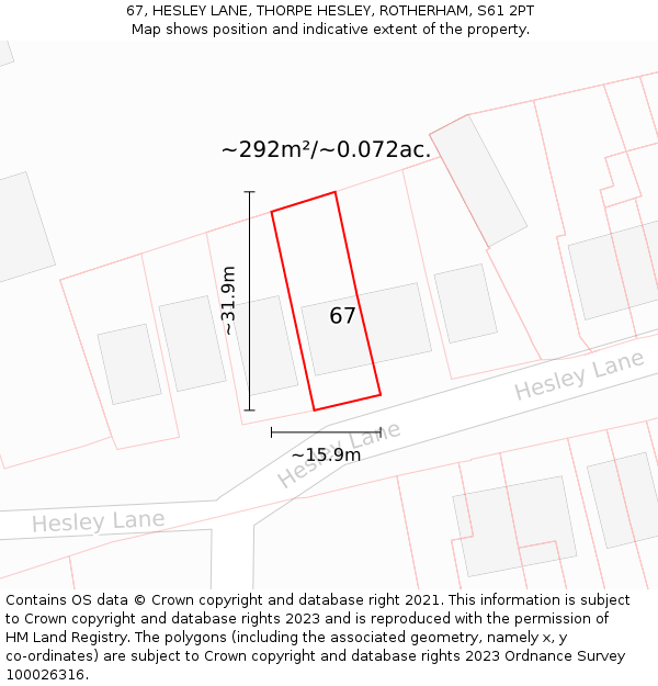 67, HESLEY LANE, THORPE HESLEY, ROTHERHAM, S61 2PT: Plot and title map