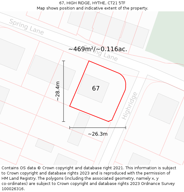 67, HIGH RIDGE, HYTHE, CT21 5TF: Plot and title map
