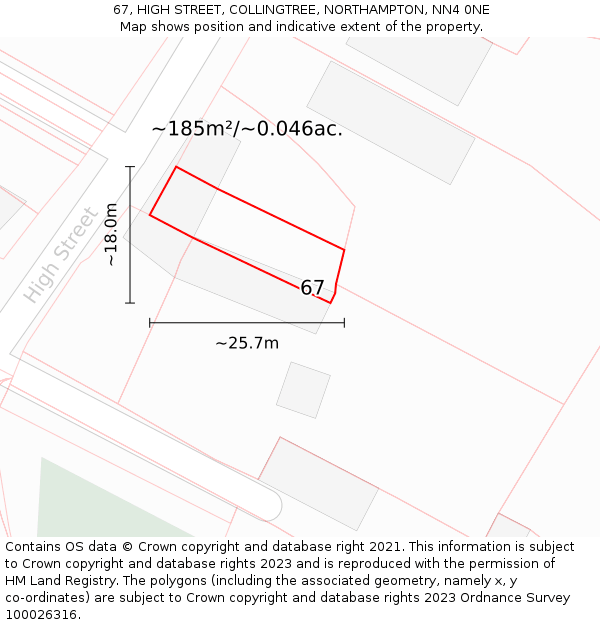 67, HIGH STREET, COLLINGTREE, NORTHAMPTON, NN4 0NE: Plot and title map
