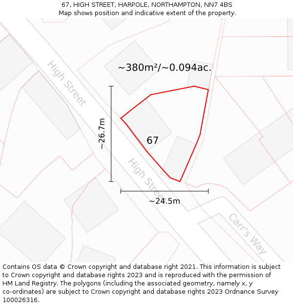 67, HIGH STREET, HARPOLE, NORTHAMPTON, NN7 4BS: Plot and title map