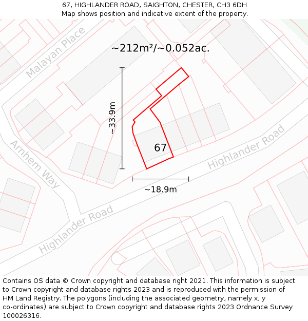 67, HIGHLANDER ROAD, SAIGHTON, CHESTER, CH3 6DH: Plot and title map