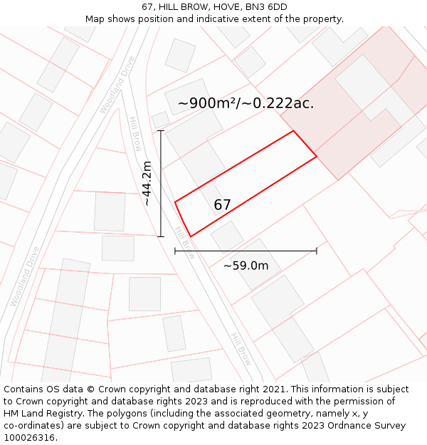 67, HILL BROW, HOVE, BN3 6DD: Plot and title map