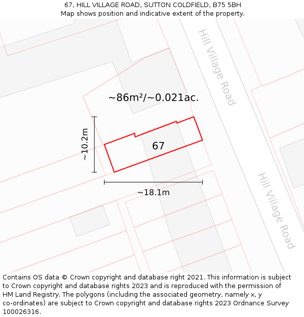 67, HILL VILLAGE ROAD, SUTTON COLDFIELD, B75 5BH: Plot and title map