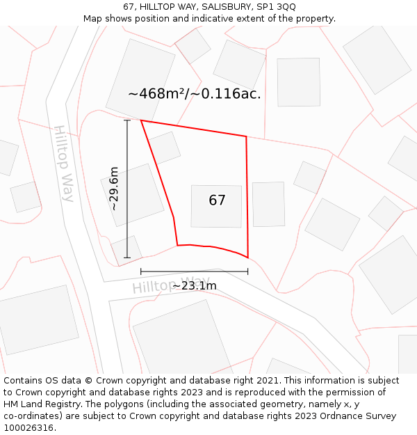 67, HILLTOP WAY, SALISBURY, SP1 3QQ: Plot and title map