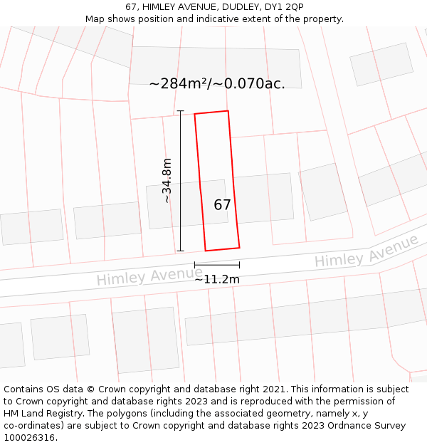 67, HIMLEY AVENUE, DUDLEY, DY1 2QP: Plot and title map