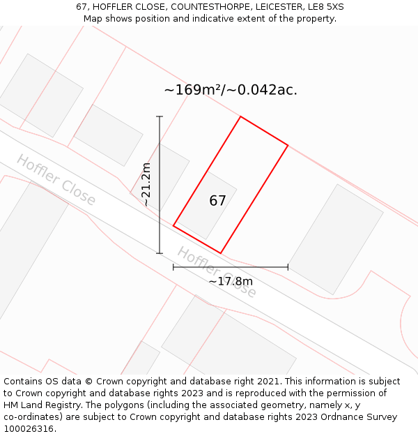 67, HOFFLER CLOSE, COUNTESTHORPE, LEICESTER, LE8 5XS: Plot and title map