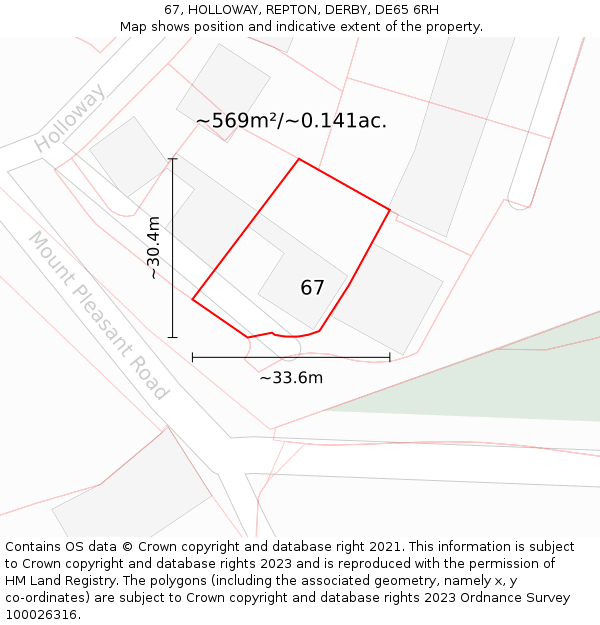 67, HOLLOWAY, REPTON, DERBY, DE65 6RH: Plot and title map