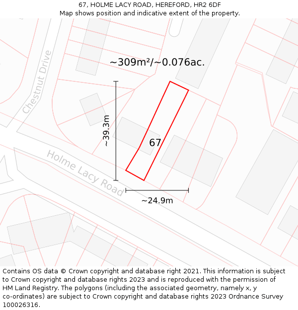 67, HOLME LACY ROAD, HEREFORD, HR2 6DF: Plot and title map