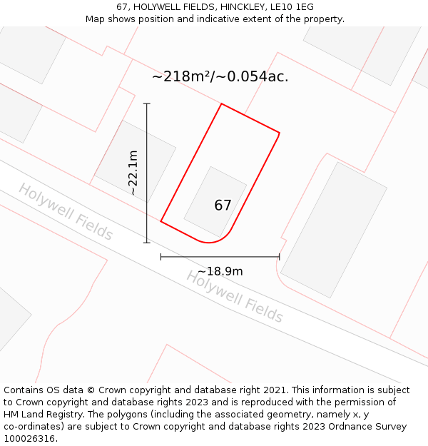 67, HOLYWELL FIELDS, HINCKLEY, LE10 1EG: Plot and title map