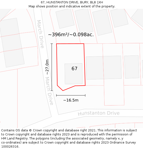 67, HUNSTANTON DRIVE, BURY, BL8 1XH: Plot and title map