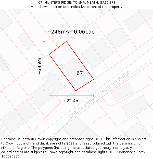 67, HUNTERS RIDGE, TONNA, NEATH, SA11 3FE: Plot and title map