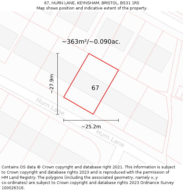 67, HURN LANE, KEYNSHAM, BRISTOL, BS31 1RS: Plot and title map