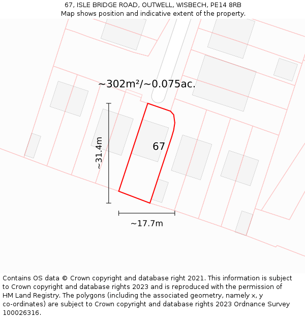 67, ISLE BRIDGE ROAD, OUTWELL, WISBECH, PE14 8RB: Plot and title map