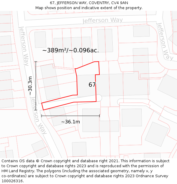 67, JEFFERSON WAY, COVENTRY, CV4 9AN: Plot and title map